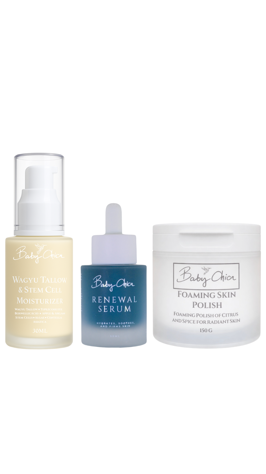 Wagyu Tallow & Stem Cell Moisturizer + Renewal Serum + Foaming Skin Polish