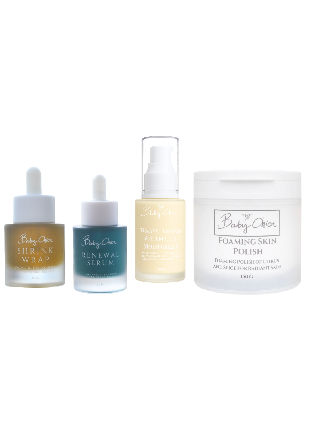 Wagyu Tallow & Stem Cell Moisturizer + Foaming Skin Polish + Shrink Wrap + Renewal Serum