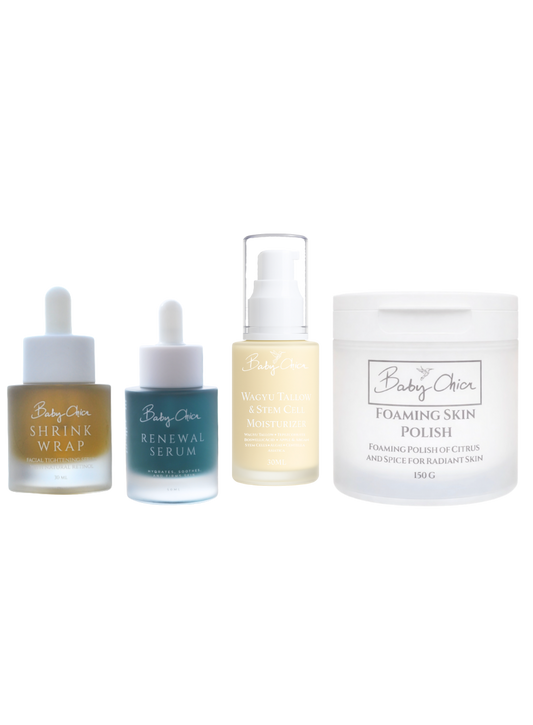 Wagyu Tallow & Stem Cell Moisturizer + Foaming Skin Polish + Shrink Wrap + Renewal Serum