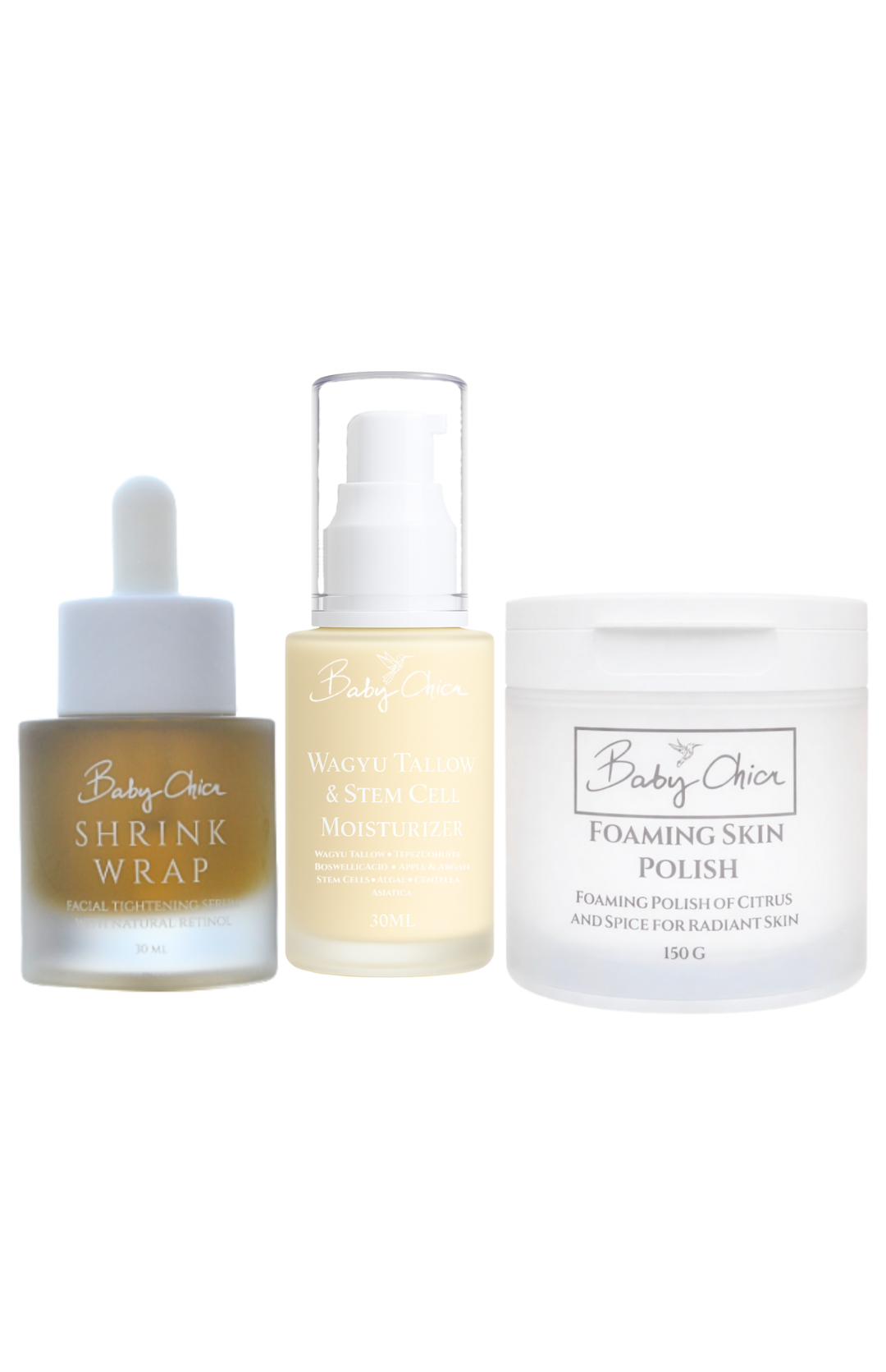 Wagyu Tallow & Stem Cell Moisturizer + Shrink Wrap + Foaming Skin Polish