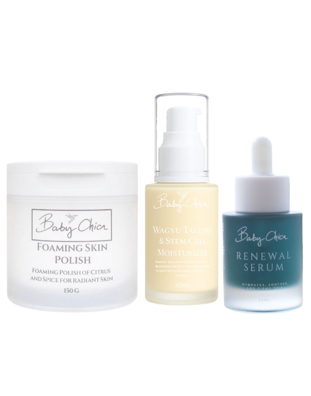Wagyu Tallow & Stem Cell Moisturizer + Renewal Serum + Foaming Skin Polish