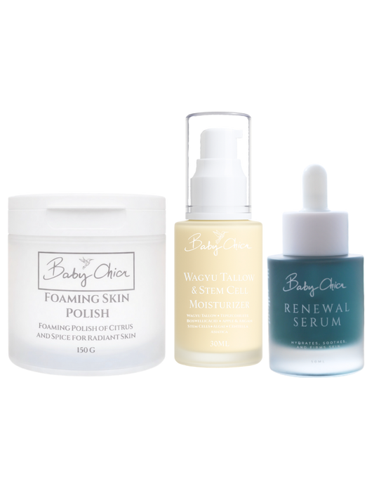 Wagyu Tallow & Stem Cell Moisturizer + Renewal Serum + Foaming Skin Polish