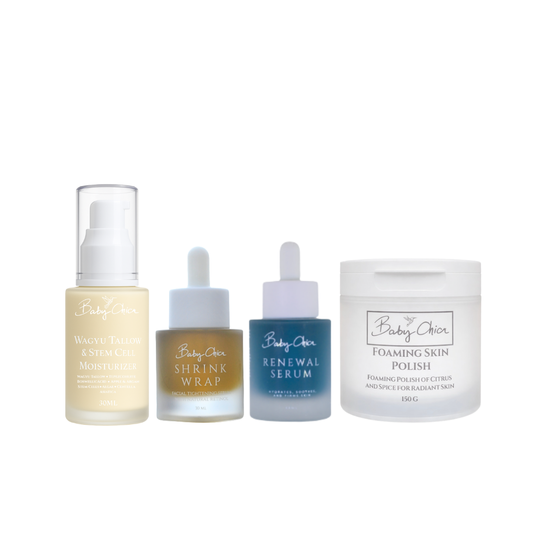 Wagyu Tallow & Stem Cell Moisturizer + Foaming Skin Polish + Shrink Wrap + Renewal Serum